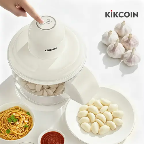 [Kikcoin] Automatic Potato & Garlic Peeler - Compact Rechargeable Cord-Free Kitchen Supplies, Automatic Peel Fruit Vegetable Slicer, Smart Durable Home Kitchen Aid, Cream White Utensil (New Year, Holiday), Rechargeable For Cord-Free Peeling, Home Use