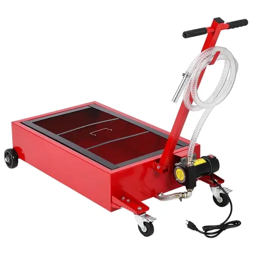 GARVEE Portable 20 Gal Capacity Electric Oil Drain Pan with 110V Pump, 8 Ft Hose, Low Profile Design, Collapsible Foldable T-Handle System, Thick Steel Body, Powder Coat Corrosion Resistance, Mesh Debris Filter - Fluid Extraction Cart for Cars/SUVs