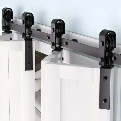 GARVEE 52" Bifold Sliding Barn Door Hardware Track Kit with Side Mounted Black Roller, Heavy Duty, Smooth and Quiet Operation, Easy Installation, Supports Up to 400 LBS, Suitable for 4 Doors (Door Not Included)