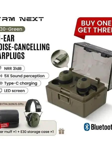 (A free gift) ARM NEXT FieldOps Tactical Earbuds E30 Hearing Protection with Bluetooth, 31dB Noise Reduction for Shooting Wireless Tactical Earbuds with Sound Pickup, Bluetooth 5.4, 6H Playtime, LED Display, for Hunting & Work,summervibes summervib