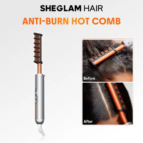 SHEGLAM HAIR Anti-Burn Hot Comb | Electric Hot Comb | 5-Level Temps | Digital Display | 60 Min Auto Shut Off | Anti-Scald Shield | Hot Pressing Brush For Lace Front Wigs #flat iron #straightener,back to school,back to school haul