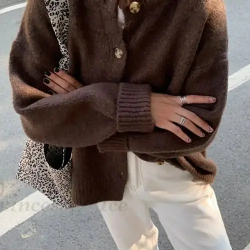 Women's Vintage Casual Commuter Loose Knit Cardigan, Fall & Winter Street Style, Old Money Women's New Year Christmas Design