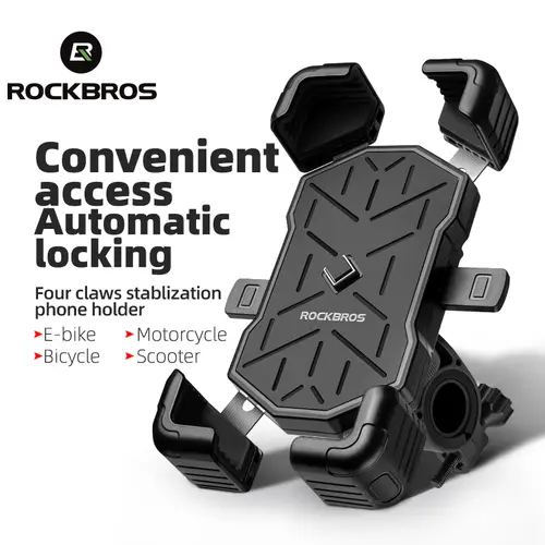 ROCkBROS HW-117 Bike Phone Mount - 1s Lock Cycling Smartphone Holder, Universal Metal Grip with Button, Bike Accessories for iPhone X, S10, S8, Cycling Gear