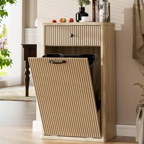 AHB 13-Gal Freestanding Wood Trash Can Cabinet - Hidden Tilt-Out Trash Cans, Drawers, Pet-Proof Indoor Cupboard for Organizing Kitchen Supplies, Home Decor Items, House Organizers,dorm essentials, #SohoChic