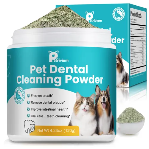 Petrivium 60 Servings Dog Teeth Cleaning Powder, Pet Dental Cleaning Powder for Dogs & Cats – Removes Tartar & Stains, Freshens Breath, Natural Oral Care Toothpaste Alternative,Plaque Tartar Remover with Postbiotic-#Summervibes#petlovers sohochic