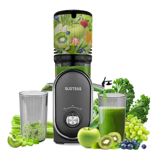 SUSTEAS Cold Pressed Juicer Machine XL - 5.3" Large Chute for Whole Foods, Slow Masticating Extraction, High Juice Yield, Pulp-Free, Easy Assembly, Easy Cleaning, All-Metal Build, Dishwasher-Safe Parts, Cold Pressing for Cleaner Diet, Easy Healthy Recipe