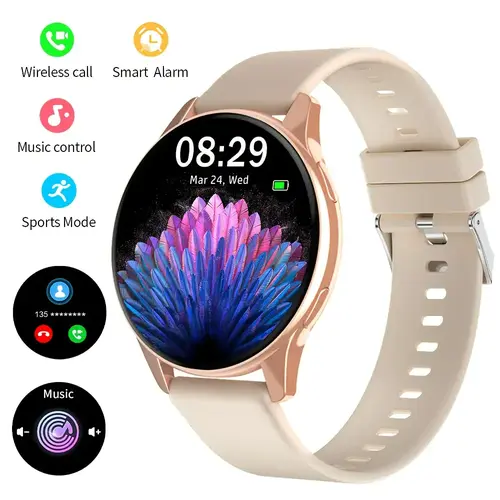 1.5-Inch HD Round Full-Touch Screen Smart Watch for Men - Universal Silicone Strap, Unpluggable Phone Call Answer, Step Tracker, Calorie Tracker, Multi-Sport Modes, Music Control, Alarm & Message Reminders, Monitor for iPhone & Android Wearable Device