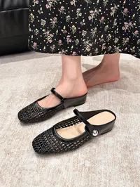 Women's Square Toe Woven Hollow Out Casual Flat Shoes, PU Leather Upper, Rubber Sole, Medium Width, All-Season Fashion Shoes