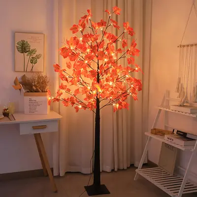 70.86 Inch LED Illuminated Maple Tree Light, Artificial Floor Lamp Tree with 96 Maple Leaves and 8 Lighting Modes for Thanksgiving, Halloween, Weddings, Parties, Fall Home Decor and Fall Decorative Lighting Nature Ornaments Decoration
