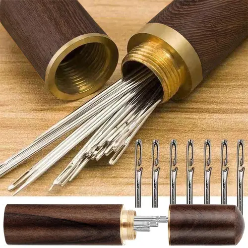 30 Pcs Self-Threading Hand Sewing Needles with Wooden Case, Side-Threading Sewing Accessories for Mending, DIY Embroidery, Self-Threading Tips Save Time