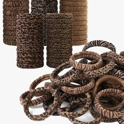Women's Leopard Print Elastic Hair Bands, Soft Stretch Scrunchies for Thick Hair, Ponytail Holders, 2 Inch Diameter, 5 Colors Available, Elastic Hair Accessory