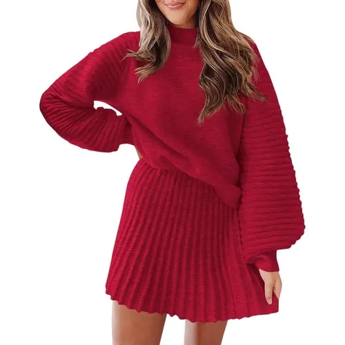 YOUSIFY Women's Minimalist 2-Piece Fitted Matching Set - Ribbed Mock Neck Long-Sleeve Sweater & Basic Mini Skirt, Skin-Kind Fabric, Heel-Ready Elegance for 2026 Fall Winter Casual & Dating Wear,sohochic