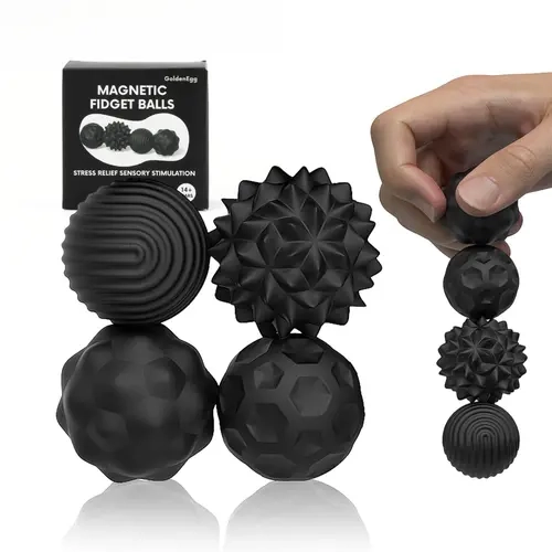 Magnetic Silicone Ball Stress Relief Toys (Set of 4) – Anxiety Relief Fidget Gadgets for Adults, Magnetic Snap Keeps Hands Engaged, Soft Yet Sturdy Texture Invites Calm Touch, Desk Tools for Focus, Stocking Stuffers