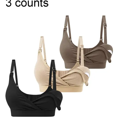 3 Pack Maternity Nursing Bras, Removable Pads, Soft Comfortable Breastfeeding Bra, Cross Feeding Design, Pregnancy Support, Maternity Solid Bra, Lactation Bra, Supportive Nursing Underwear, Prenatal Underwear