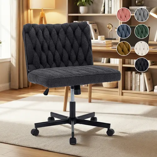 Criss-Cross Chair Legged Office Wide Fluffy Comfy Desk Seat, Mother's day Gift, With Wheels Armless Computer Task Seating, Swivel Vanity Home Height Adjustable