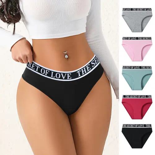 Hotcom Women's High-Rise Sportswear Briefs - 5-Pack Mixed Color Printed Panties, Soft Breathable Cotton Fabric, Letter Tape, Brief Cut for Everyday Wear, Comfortable Athletic Underwear (Chinese New Year)