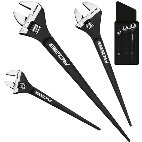 SEDY Heavy-Duty 3-Piece Adjustable Spud Wrench Set for Mechanics, 10-in, 12-in, 16-in, SAE/Metric Scale Marked, CR-V Steel with Black Oxide Finish for Maintenance