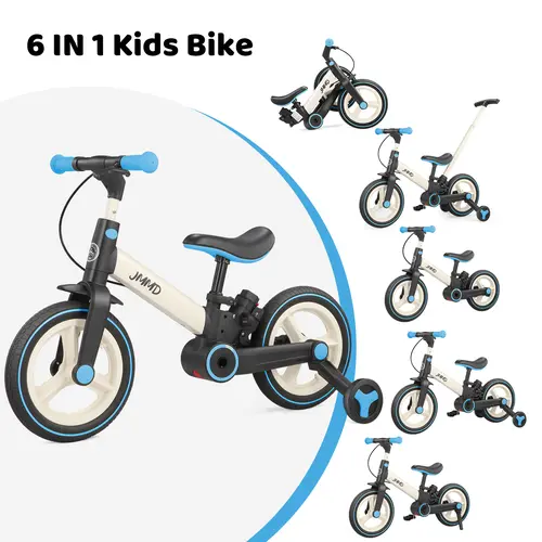 JMMD Durable 6-in-1 Multi-Functional Toddler 3-Wheel Balance Bike for 18-60M Unisex Babies, Kids Outdoor Play Toy with Training Wheels, Pedals, Push Handle, Brakes, Kickstand, Child Powered Pedal-Powered Bike, Christmas & First Birthday Gift, Child Powere