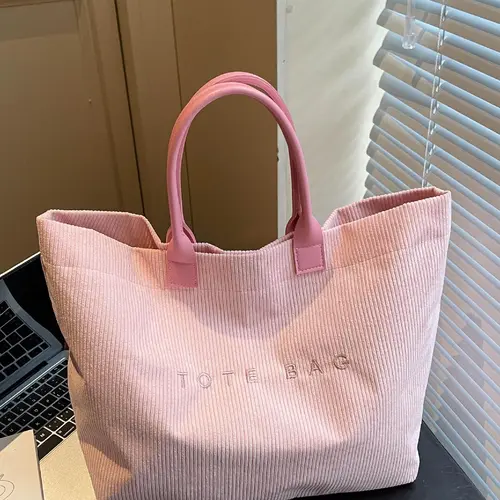 Casual Fashion Large Capacity Corduroy Letter Design Handbag, Perfect for Work & Daily Use, Stylish and Spacious Shoulder Bag, Fashion Bags