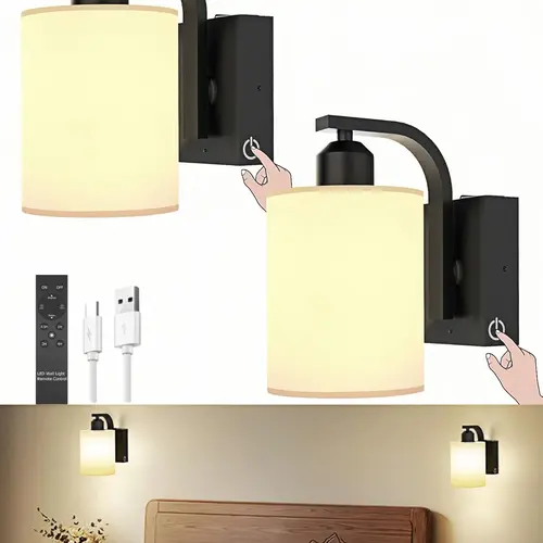[Back To School] Wall Sconce Battery Operated Set of 2, 6000mAh Rechargeable Wall Lights with Touch Control and Remote Control, Wireless Wall Lamps for Bedroom, Black Sconces Wall Decor for Living Room Hallway,Summer Vibes