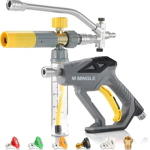 M MINGLE Pressure Washer Wand Car Wash Set with Mini Foam Cannon Kit, Dual Connector Accessory, Undiluted Foam Blaster, 5 Nozzle Tips, 1/4" Quick Connect for Car Wash, Patio Cleaning, DealsForYouDays