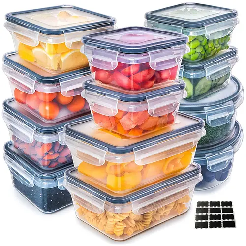 Airtight Leakproof Container Set, 12/24 Pcs BPA-Free Stackable Plastic Containers with Lids, Microwave & Dishwasher Safe Microwave Items for Kitchen Meal Prep & Food Preservation
