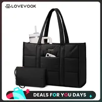 LOVEVOOK Laptop Bag for Women, Puffer Tote Bag for Work 15.6 Inch Large Computer Briefcase for Teacher TikTokShopJumpstartSale Nurse, Quilted Lightweight Casual Shoulder Bag For Travel, Daily TikTokShopBackToSchool