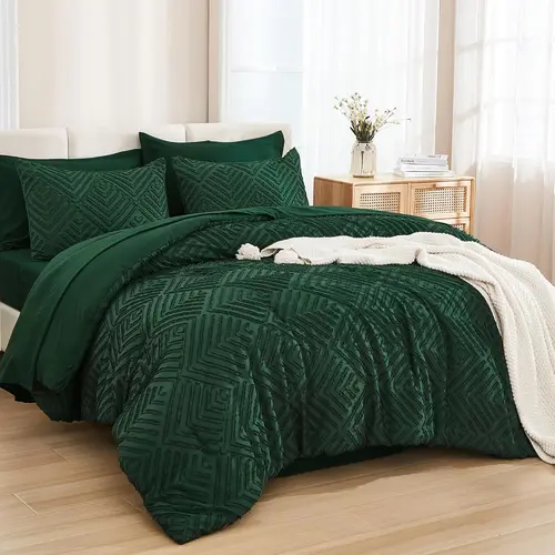Andency 7-Piece Diamond Wave Tufted Comforter Set – Ultra-Soft Microfiber Bedding with Pillowcases, Shams, and Sheets, Cozy All-Season Bed in a Bag, Boho Bedding Set