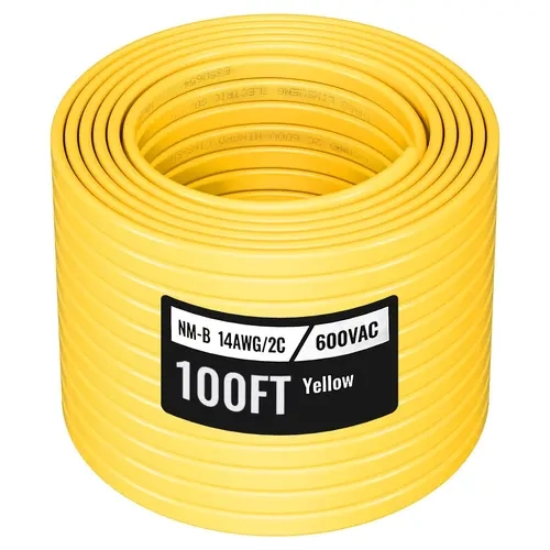 【toolupgrade】VEVOR 14AWG/2C NM-B Electrical Wire Spool, 100ft Length, High-Purity Copper Core with Ground, Flame-Retardant PVC Sheath, Easy Cutting, Durable and Long-Lasting, Indoor/Commercial Spaces Use for Basic Power Supply, Outlets-Switches, Avoids Cu