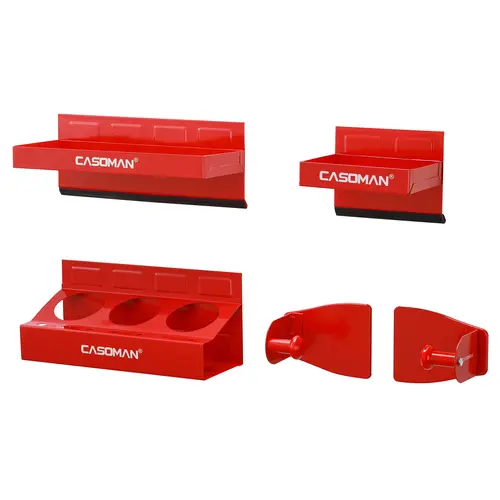 CASOMAN 4-Piece Red Magnetic Home Toolbox Kit - Power Tool Organizer, Tool Storage Container, 6" Rectangle Tray, 3 Spray Can Holder, Shop Organizer, Shelf, Paper Towel Holder, Durable, Attaches to Any Metal Surface, Trays sohochic