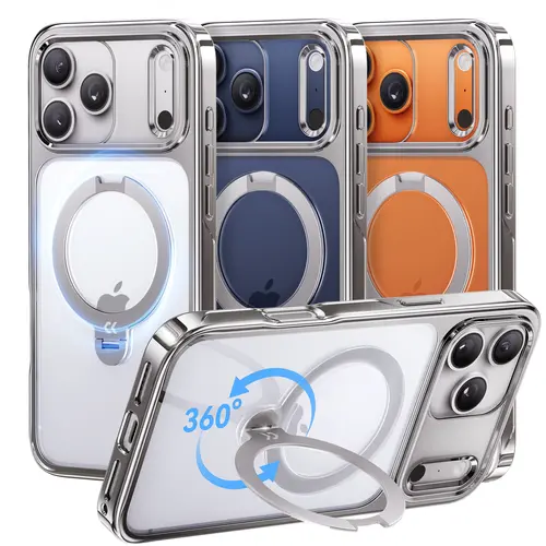 CASEKOO Glossy 360-Spin Magnetic Kickstand Protective TPU Casing Cover for iPhone 17 Pro Max/17 Pro/17, MagSafe-Compatible, 17FT Military Protection, Slim Hand-Polished Titanium Alloy Frame Phone Accessories, Shockproof