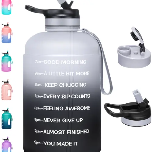 74oz Leak-Proof Motivational Reusable Sports Water Bottle - 2 Lids (Chug, Straw), Time Markers, Built-In Handle, Polypropylene, BPA-Free, Back to School Haul, Eclipse, Aurora Blend, for Workouts, Camping, Pre Workout
