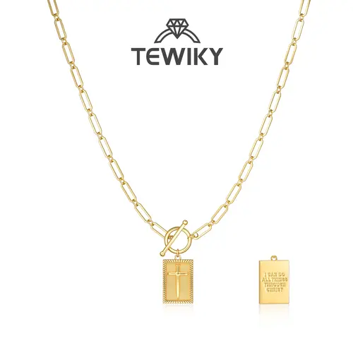 Tewiky Charm Outdoorfun Cross Choker Necklace for Women，Back engraved with Jesus‘ blessing message Thick Chunky Paperclip Chain Hip Hop Necklace Unisex Jewelry，Cuban Link Chain for Women Trendy Fashion Jewelry Gifts For Easter