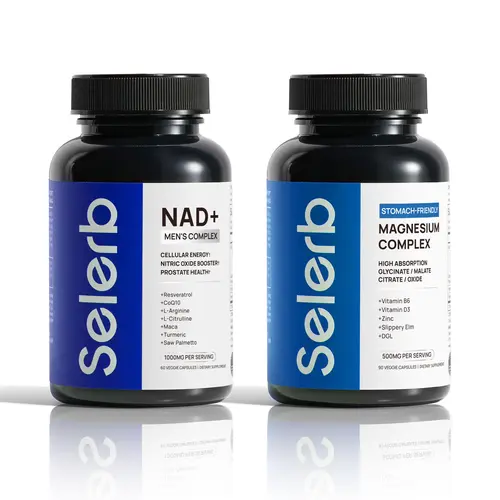 Selerb Men's Daily Dietary Supplement Stack - Liposomal NAD+, CoQ10, Ashwagandha, Magnesium Complex with B6, D3, Zinc - Fitness, Healthcare Support, Muscle Energy Boost, Comprehensive Nutrition
