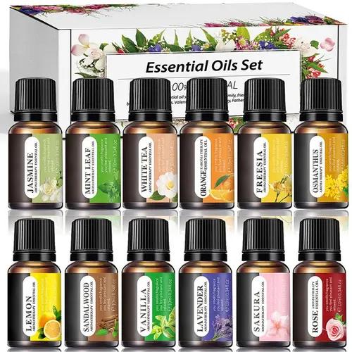 12-Piece Customizable Essential Oil Set (No Diffuser) - Home Fragrance Freshener, Aromatic Scent Scented Oils, Room-Fresh Perfumes for DIY Crafts, Relaxing Mood, Ideal Back-to-School Gift, Stress Relief