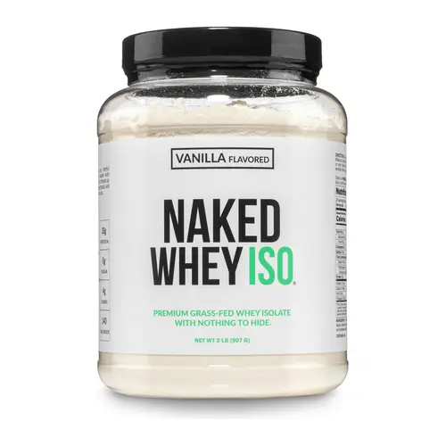 Naked Whey ISO Vanilla Flavored - Premium Grass Fed Whey Isolate Protein Powder - 2 LB - 30g Pure Protein, 6.5g BCAAs, 0g Sugar, 0.1g Lactose - Only 2 Ingredients