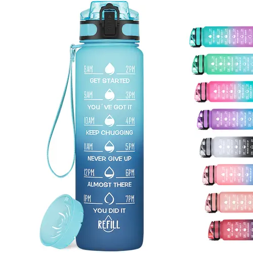 HydroPal 32oz Motivational Sports Water Bottle - BPA Free, Drop-Resistant, Food-Safe PP Plastic, Time Markers, Leak-Proof, Fruit Strainer, Carrying Strap for Daily Goal Cues, Workout Hydration & Drink Your Water Needs