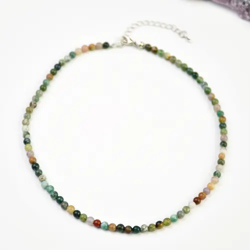 Vintage Natural Indian Agate Beaded Necklace (4/6/8/10mm), Round Beads, Adjustable Choker, Dainty Choker Necklace, Bohemian Style Agate Necklace for Men & Women, All-Season Jewelry, Modern Versatile Accessories for Daily Wear, Bead Necklaces