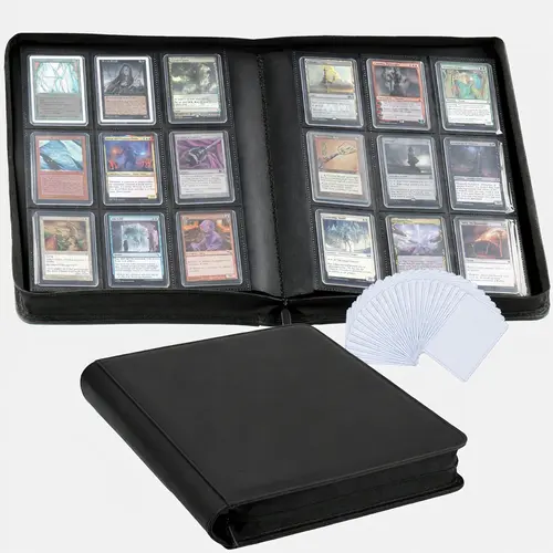 Trading Card Binder - 9-Pocket Toploader TCG Storage Organizer, Multi-Compartment Ringless Zipper Album, Holds 360 3"x4" Hard Plastic Card Sleeves, Black, Trading Card Organizer