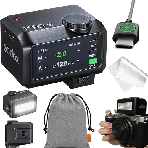 Godox iT30Pro TTL Mini Flash & Wireless Trigger Accessories, 2.4GHz X Wireless System, TTL HSS Flash & Receiver, 1/8000s HSS, Touchscreen, Rear USB-C Charging Port, Compatible with Sony Canon Nikon Fujifilm Olympus Panasonic Leica Cameras