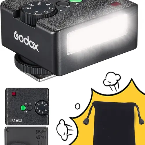 Godox iM30 Mini Manual Flash - Portable, Adjustable Photography Accessory, GN15, 7 Power Levels, Compact Front-Only Use, Single-Contact Hot Shoe for Mirrorless & Film Cameras, Compatible with Pancake Lenses