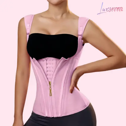 LUXSEREN Women's Solid Color Compression Corset Top - Adjustable Strap, Hook and Eye Closure, Zipper, High-Waist Waist Trainer for Body Contouring, Belly Hiding, Slight Stretch, Fit Multi-Season Shapewear