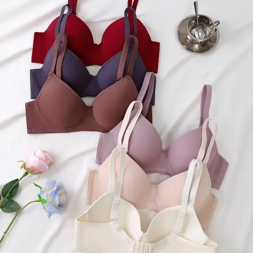 6pcs Ultra-Soft Seamless Push Up Bras - ComfortableCasual AttireSupportive T-shirt Intimates for Women -Versatile Value Set in SimpleStyle
