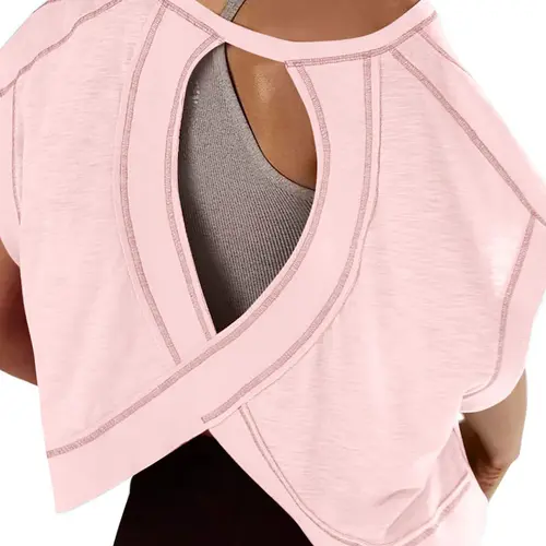 Women's Casual Short Sleeve T-Shirt, Solid Color Backless Cross Top, Hollow Back Activewear Fitness Workout, Perfect for Gym & Daily Wear, Workout Clothes, Casual Workout Tops, Fitness Training Top