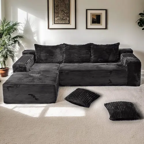 Oversized Chaise Lounge Sofa 106" Cloud Sectional Couch with L-Shape Chaise, Upholstered Couches for Living Room Bedroom, Modular Corduroy Cloud Velvet Couch, Convertible Loveseat Sofa Bed, No Assembly Required