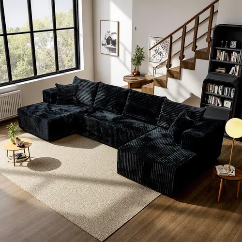 132'' U-Shape Modular Corduroy Comfy Upholstered Sofa - Sleek Modern Boneless Sectional Couch, No-Assembly Multi-Piece Set for Living Room Indoor Furniture, Living Room Couches,dorm essentials,home decor