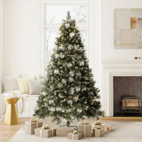 YITAHOME 4.5/6/7.5/9 ft Scotch Pine Artificial Christmas Tree(with Lights and Remote Control), with 3 Lighting Colors, 11 Lighting Modes, with PVC Branch Tips
