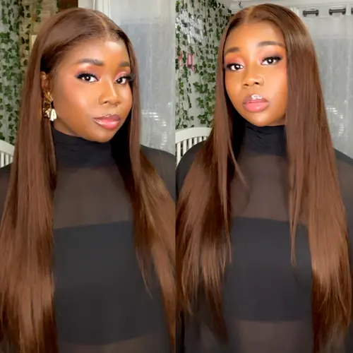 Megalook 13x6 Glueless Lace Frontal Wig Pre-Everything Ear To Ear Natural Hairline #4 Chestnut Brown HD Lace Skin Melted Silky Straight Human Hair Wigs With Drawstring