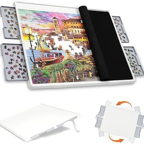 WELGEE 2-in-1 Tilting & Rotating Puzzle Board with Drawers & Cover, 35"x27" Portable Spinning Plastic Table, 1500-Piece Capacity, Upgraded Lazy Susan, Puzzle Accessories for Cozy Hobbies (for Adults),back to school,back to school haul