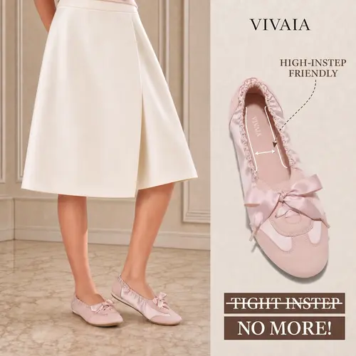 VIVAIA Women’s Round-Toe Eco-Friendly Recycled Satin Ballet Flats - Casual Women's Shoes with Elastic Back, Reinforced Anti-Slip Rubber Heel, Durable Grippy Outsole, Suede-Like Soft Insole for All-Day Comfort (YANKA) - TikTok Shop Back to School